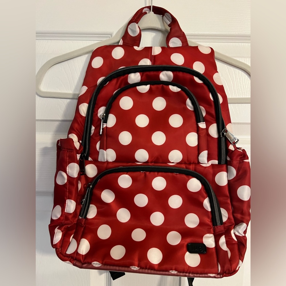 Lug backpack red with white polkadot